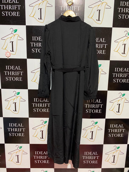 BOOHOO |M| BUST 19| A13| BLACK BUTTON DOWN MAXI SHIRT DRESS - LONG SLEEVE BELTED CASUAL DRESS