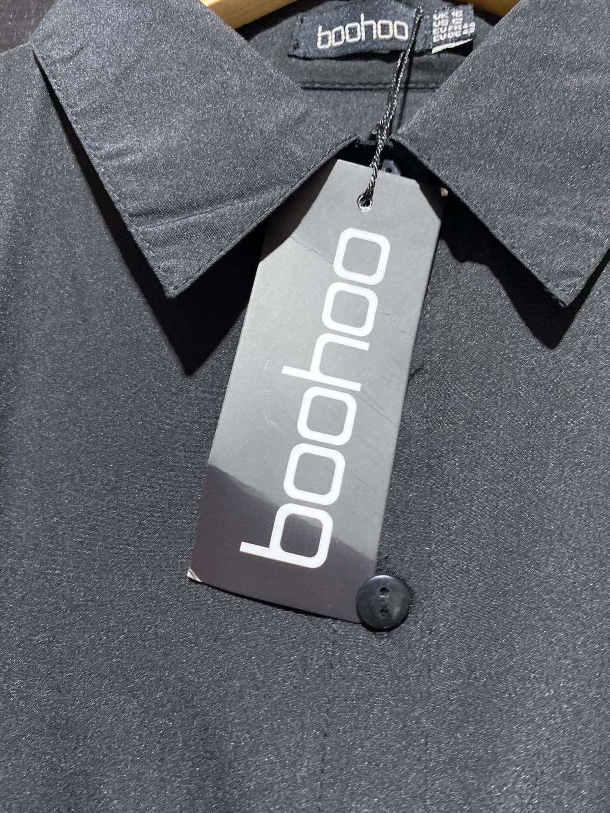 BOOHOO |M| BUST 19| A13| BLACK BUTTON DOWN MAXI SHIRT DRESS - LONG SLEEVE BELTED CASUAL DRESS
