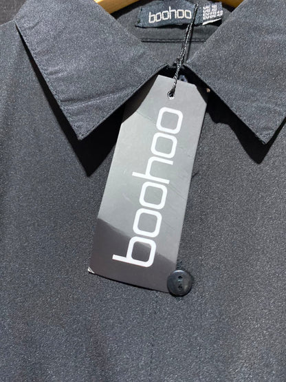 BOOHOO |M| BUST 19| A13| BLACK BUTTON DOWN MAXI SHIRT DRESS - LONG SLEEVE BELTED CASUAL DRESS
