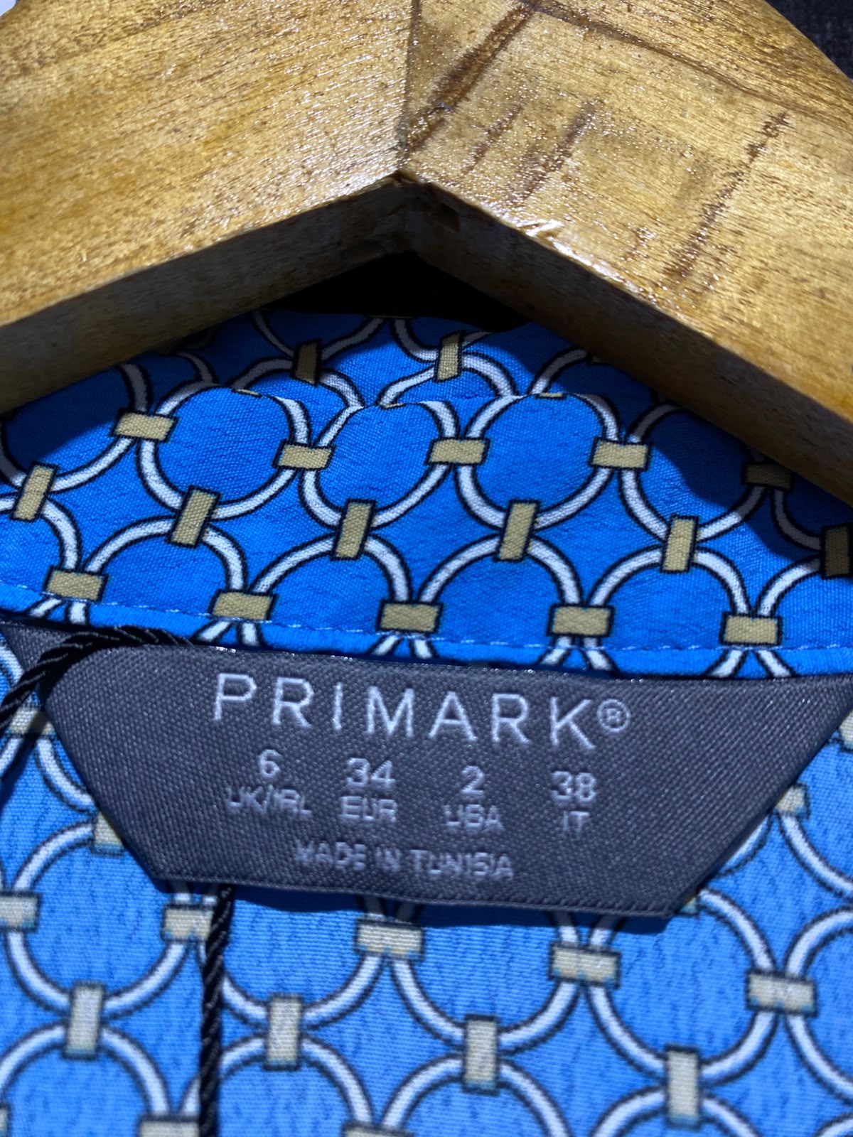 PRIMARK | M| BUST 17| A13| BLUE GEOMETRIC PRINT MINI DRESS - LONG SLEEVE BELTED SHIRT DRESS