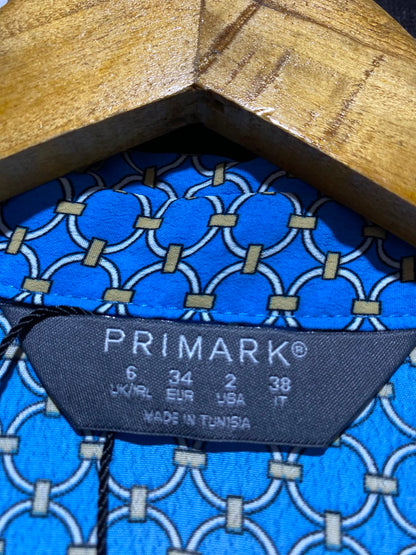 PRIMARK | M| BUST 17| A13| BLUE GEOMETRIC PRINT MINI DRESS - LONG SLEEVE BELTED SHIRT DRESS