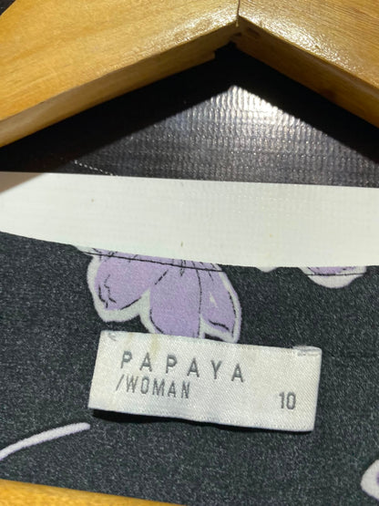 PAPAYA |M| BUST 19| A13| BLACK & PURPLE FLORAL MINI DRESS - 3/4 SLEEVE PEPLUM HEM SHIRT DRESS