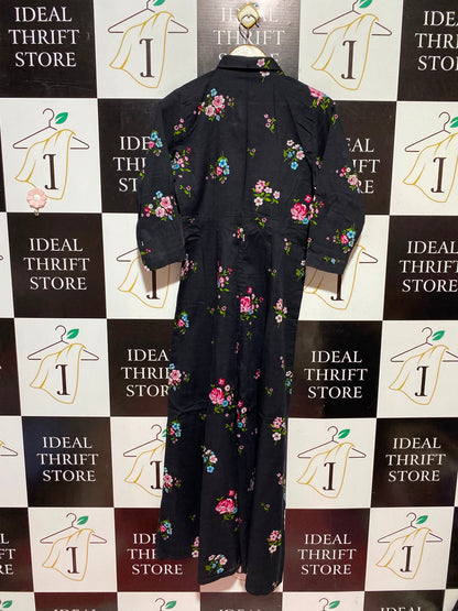LIMELIGHT |M| BUST 18| A13| BLACK FLORAL PRINT MAXI SHIRT DRESS - LONG SLEEVE COLLARED DRESS