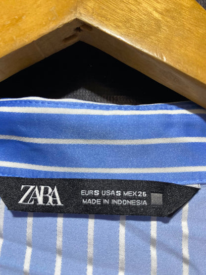 ZARA |S| BUST 25| A13| BLUE & WHITE STRIPED OVERSIZED BUTTON-DOWN SHIRT - LONG SLEEVE CASUAL BLOUSE