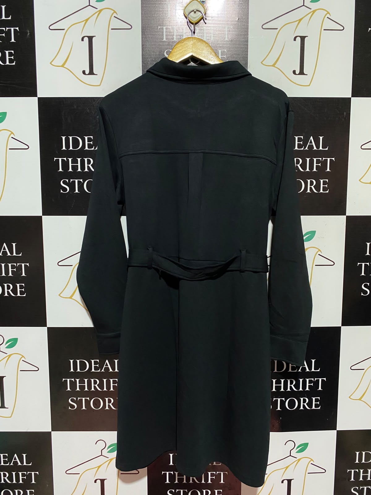 NEXT |M| BUST 19| A13| BLACK ZIP-FRONT UTILITY SHIRT DRESS - LONG SLEEVE BELTED SHIRT DRESS