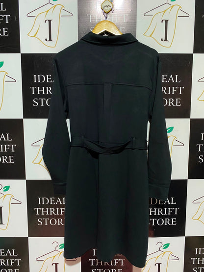 NEXT |M| BUST 19| A13| BLACK ZIP-FRONT UTILITY SHIRT DRESS - LONG SLEEVE BELTED SHIRT DRESS