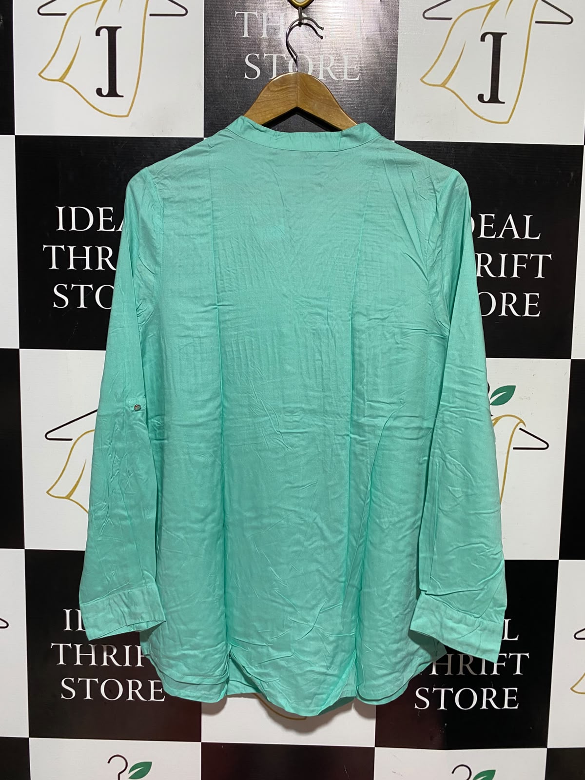 TU |L| BUST 19| A13| MINT GREEN PIN-TUCK CASUAL BLOUSE - ROLL-TAB SLEEVE SUMMER TOP
