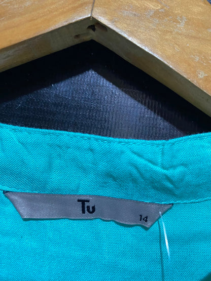 TU |L| BUST 19| A13| MINT GREEN PIN-TUCK CASUAL BLOUSE - ROLL-TAB SLEEVE SUMMER TOP
