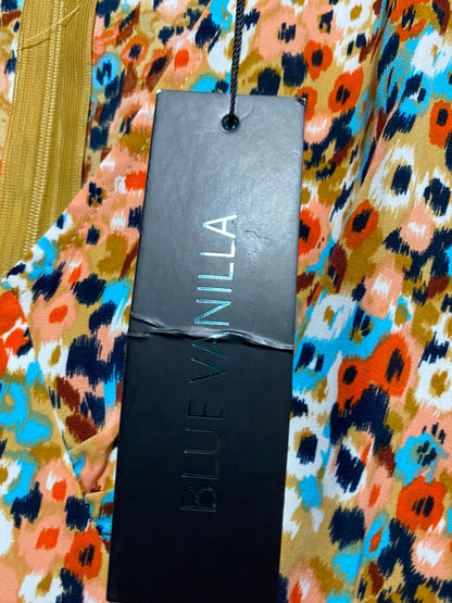 BLUE VANILLA |M| BUST 18| A13| BLUE VANILLA MULTICOLOR FLORAL FRONT-ZIP MIDI DRESS - PUFF SLEEVE CASUAL DRESS