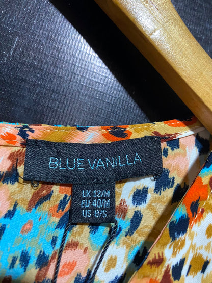 BLUE VANILLA |M| BUST 18| A13| BLUE VANILLA MULTICOLOR FLORAL FRONT-ZIP MIDI DRESS - PUFF SLEEVE CASUAL DRESS