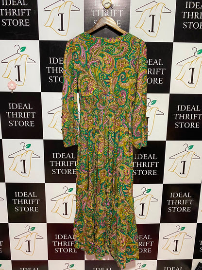 RUSTTY DUSTTY |M| BUST 17| A13| GREEN MULTICOLOR PAISLEY MAXI DRESS