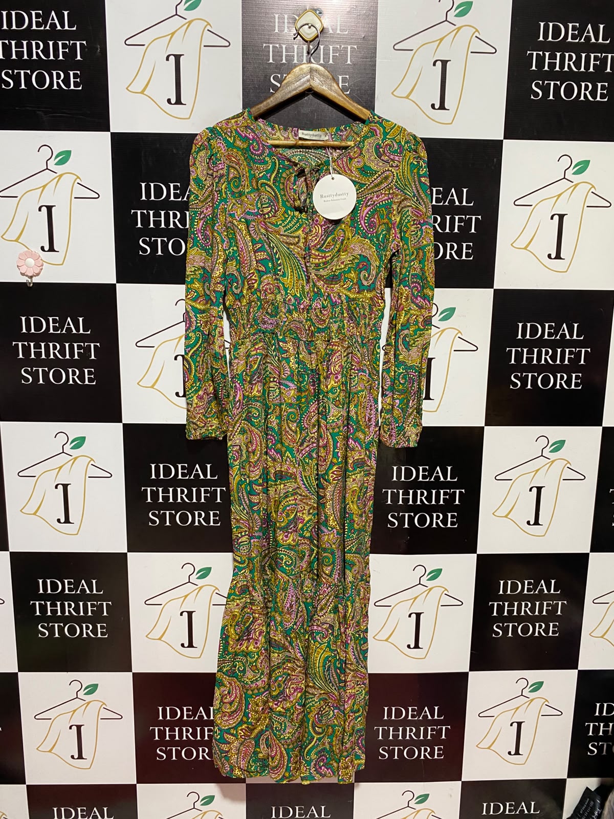 RUSTTY DUSTTY |M| BUST 17| A13| GREEN MULTICOLOR PAISLEY MAXI DRESS