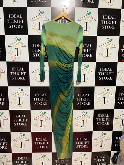 SHEIN |M| BUST 15| A13| GREEN OMBRE RUCHED MAXI DRESS - LONG SLEEVE BODYCON EVENING DRESS