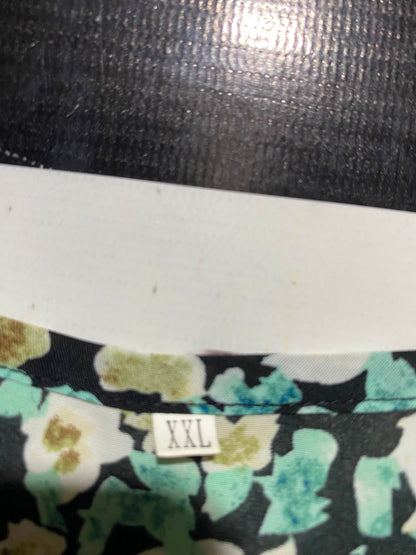|XXL| BUST 21| A13| BLACK & GREEN DITSY FLORAL MAXI DRESS - LONG SLEEVE SMOCKED CUFF DRESS