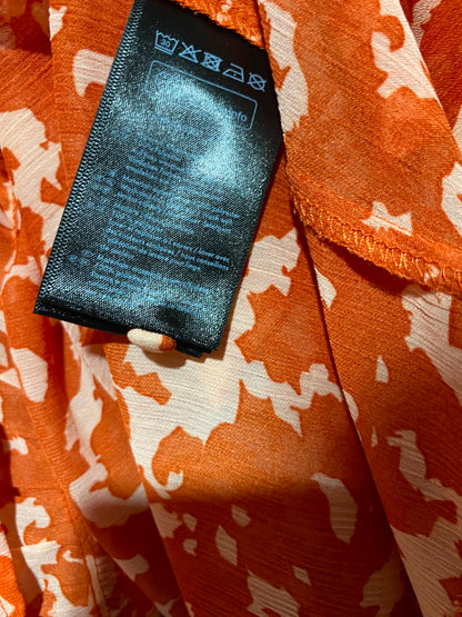 ESMARA |XL| BUST 22| A13| RUST ORANGE ABSTRACT PRINT MIDI DRESS - RUFFLED V-NECK DRESS