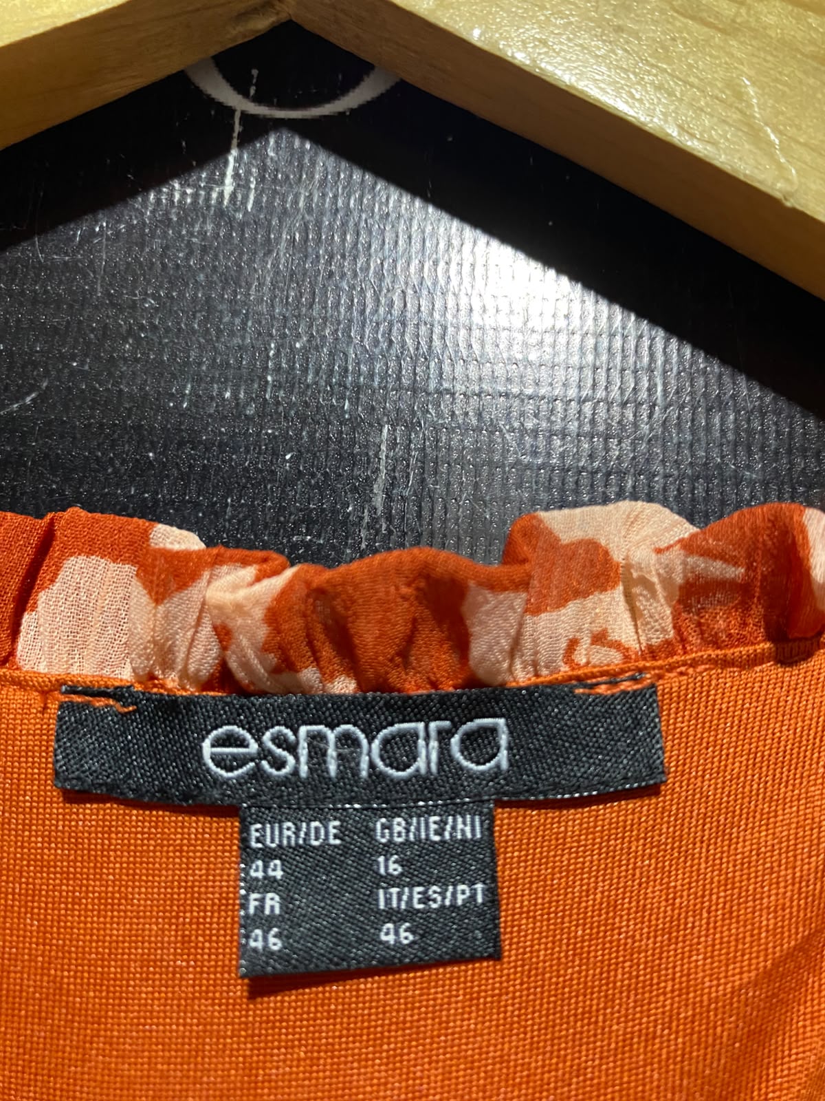 ESMARA |XL| BUST 22| A13| RUST ORANGE ABSTRACT PRINT MIDI DRESS - RUFFLED V-NECK DRESS