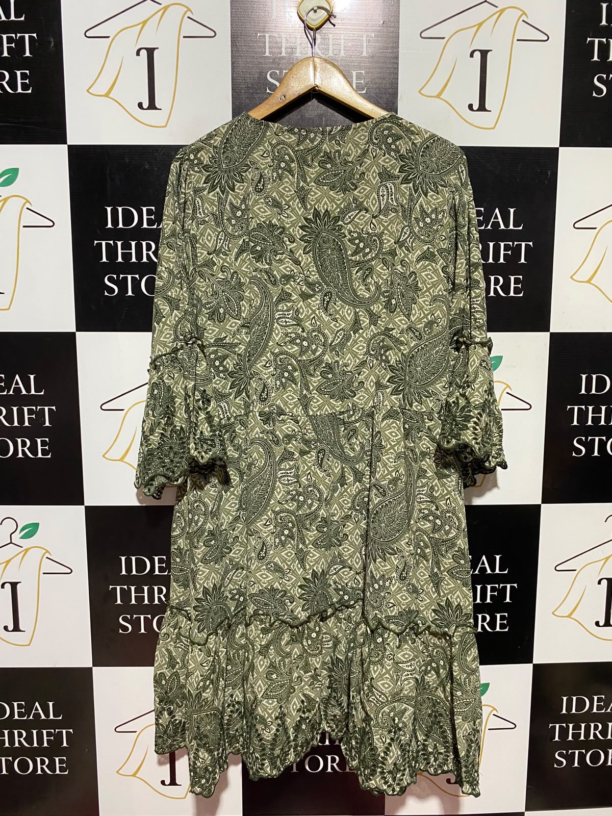 NEXT |XL| BUST 22| A13| OLIVE GREEN PAISLEY EMBROIDERED MINI DRESS - BOHO TUNIC DRESS