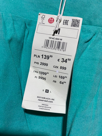 RESERVED |M| BUST 18| A13| TURQUOISE GREEN PUFF SLEEVE MIDI DRESS - SQUARE NECK TIERED DRESS