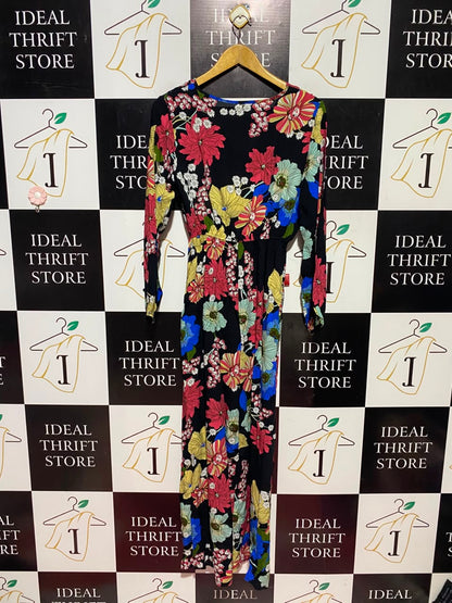 SWEET GIRL |XL| BUST 18| A13| MULTICOLOR FLORAL V-NECK MAXI DRESS - LONG SLEEVE BOHO DRESS