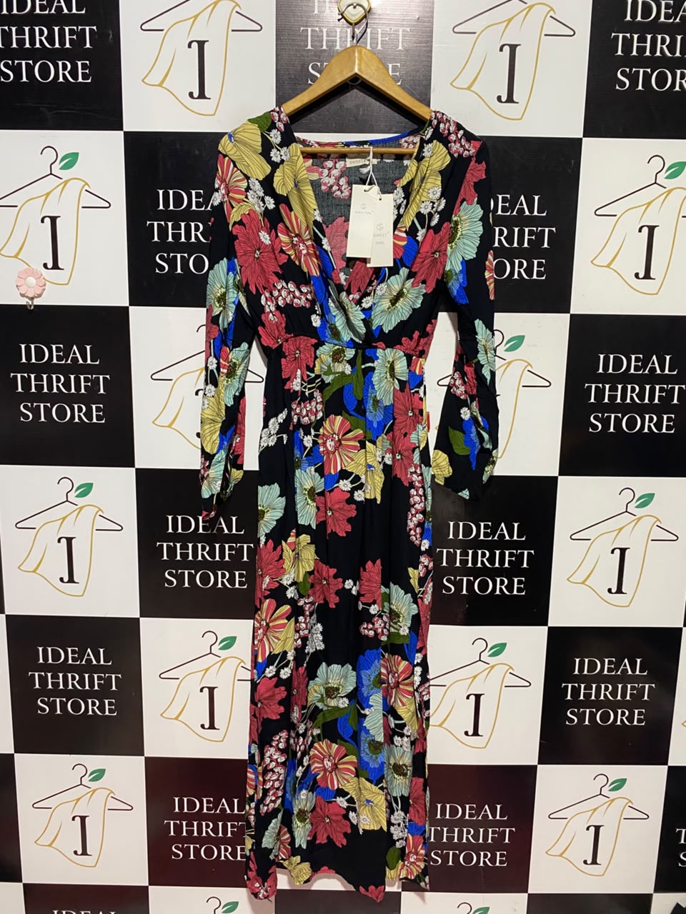 SWEET GIRL |XL| BUST 18| A13| MULTICOLOR FLORAL V-NECK MAXI DRESS - LONG SLEEVE BOHO DRESS