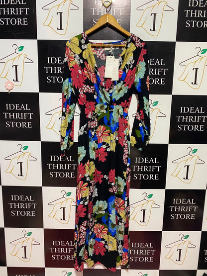 SWEET GIRL |XL| BUST 18| A13| MULTICOLOR FLORAL V-NECK MAXI DRESS - LONG SLEEVE BOHO DRESS