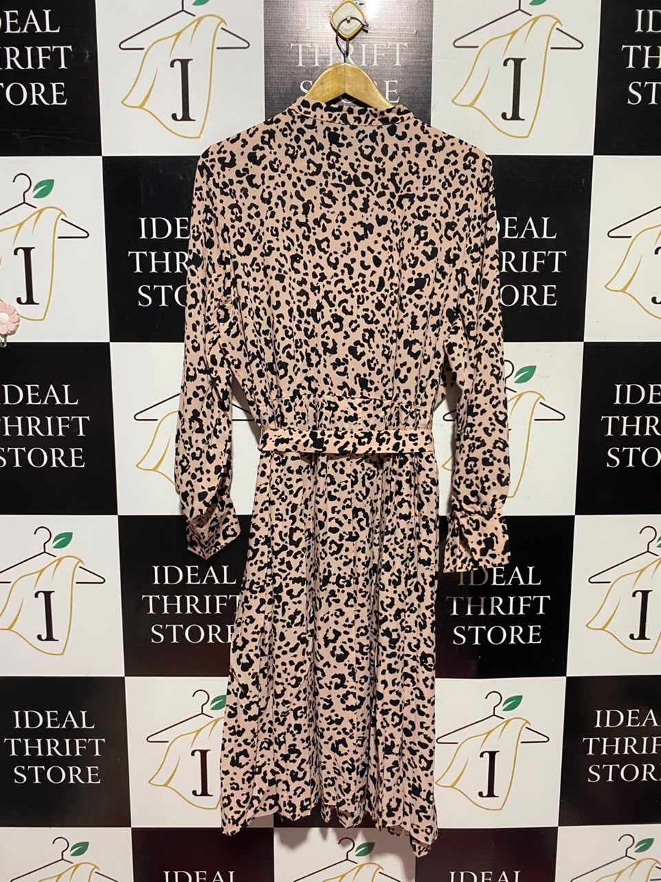 M&S |L| BUST 21| A13| PINK LEOPARD PRINT SHIRT DRESS - LONG SLEEVE BELTED MIDI DRESS