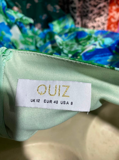 QUIZ |M| BUST 17| A12| BLUE & GREEN FLORAL TIERED MAXI DRESS - SWEETHEART NECK LONG SLEEVE DRESS