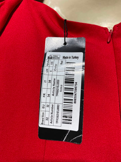 TRENDYOL |S| BUST 15| A12| RED PUFF SLEEVE SWEETHEART MIDI DRESS - ELEGANT MERMAID SILHOUETTE DRESS