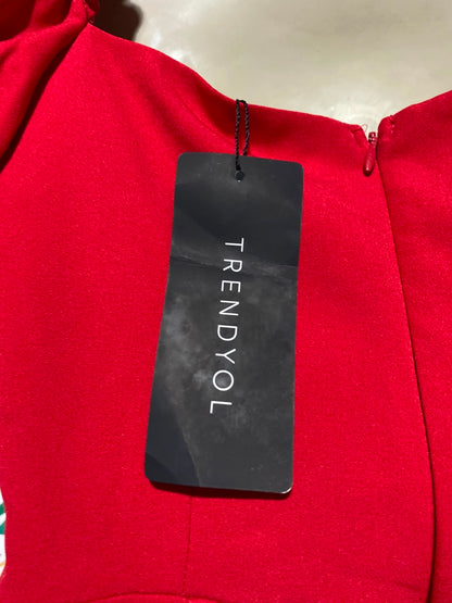 TRENDYOL |S| BUST 15| A12| RED PUFF SLEEVE SWEETHEART MIDI DRESS - ELEGANT MERMAID SILHOUETTE DRESS