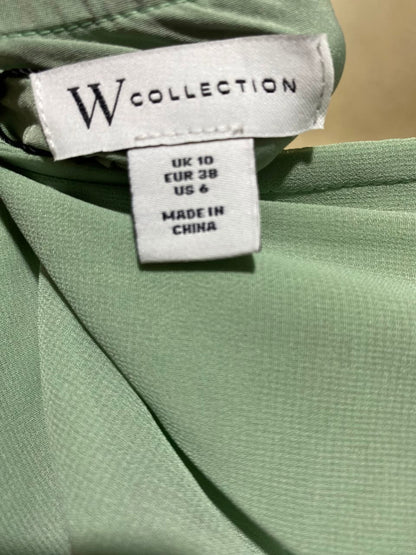 W COLLECTION |M| BUST 16| A12| SAGE GREEN PLEATED HALTER MIDI DRESS - SLEEVELESS BELTED EVENING DRESS