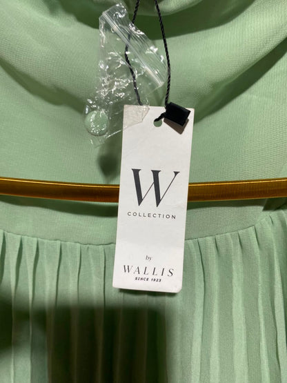 W COLLECTION |M| BUST 16| A12| SAGE GREEN PLEATED HALTER MIDI DRESS - SLEEVELESS BELTED EVENING DRESS