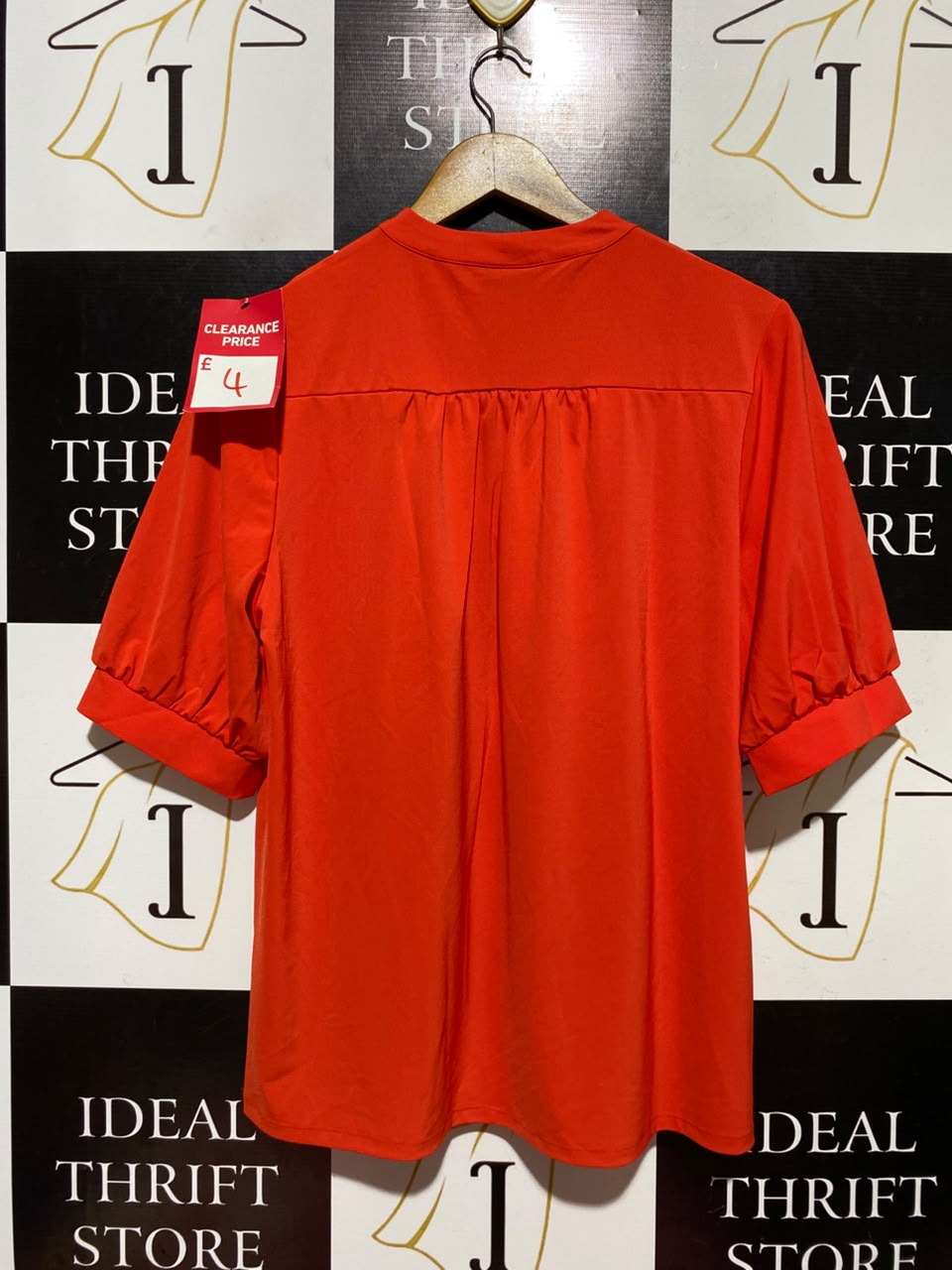 NEXT |L| BUST 21| A12| BRIGHT RED PUFF SLEEVE BLOUSE - V-SPLIT NECK TOP