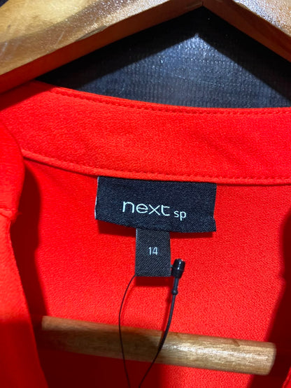 NEXT |L| BUST 21| A12| BRIGHT RED PUFF SLEEVE BLOUSE - V-SPLIT NECK TOP