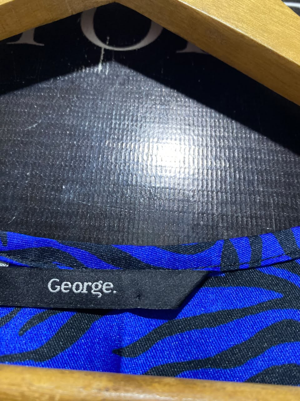 GEORGE |L| BUST 19| A12| ROYAL BLUE ZEBRA PRINT SATIN MIDI DRESS - V-NECK HIGH-LOW DRESS