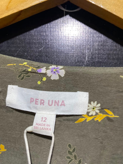 PER UNA |M| BUST 19| A12| OLIVE GREEN FLORAL MIDI DRESS - LONG SLEEVE BUTTON FRONT DRESS
