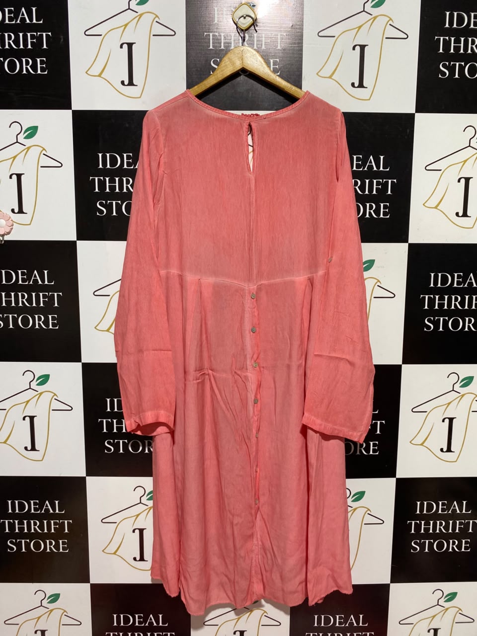 |XL| BUST 23| A12| CORAL PINK CALLA LILY PRINT TUNIC DRESS - HIGH-LOW LONG SLEEVE DRESS