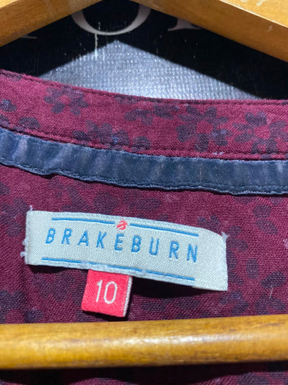 BRAKEBURN |M| BUST 19| A12| MAROON PRINTED BUTTON-FRONT KNEE-LENGTH DRESS - DRAWSTRING WAIST CASUAL DRESS