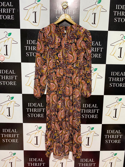 PEP & CO |S| BUST 16| A12| MULTICOLOR PAISLEY PRINT MIDI DRESS - LONG SLEEVE BOHO DRESS