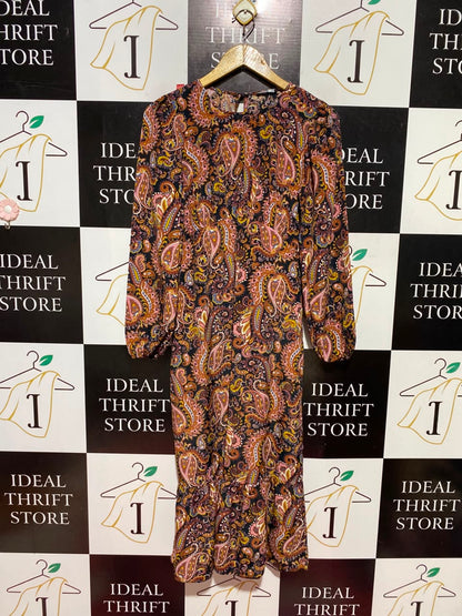 PEP & CO |S| BUST 16| A12| MULTICOLOR PAISLEY PRINT MIDI DRESS - LONG SLEEVE BOHO DRESS