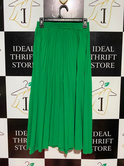 PRIMARK |S| WAIST 26| A12| EMERALD GREEN PLEATED MAXI SKIRT - HIGH-WAISTED FLOWY LONG SKIRT