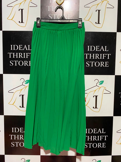 PRIMARK |S| WAIST 26| A12| EMERALD GREEN PLEATED MAXI SKIRT - HIGH-WAISTED FLOWY LONG SKIRT