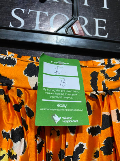 |XL| WAIST 34| A12| VIBRANT ORANGE LEOPARD PRINT PLEATED MIDI SKIRT - HIGH-WAISTED SATIN SKIRT
