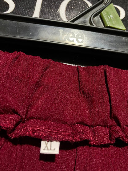 |XL| WAIST 32| A12| MAROON RED HIGH-WAISTED WIDE-LEG TROUSERS - ELASTIC WAIST CASUAL PANTS