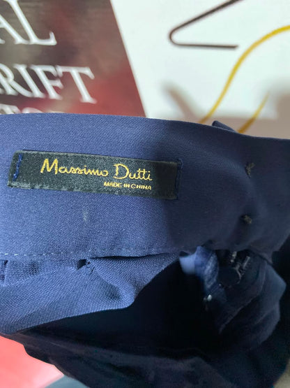 MASSIUM DUTTI |XS| WAIST 22| A12| NAVY BLUE HIGH-WAISTED PLEATED WIDE-LEG PALAZZO TROUSERS