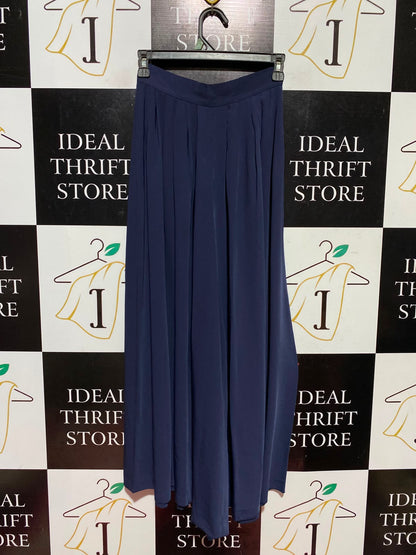 MASSIUM DUTTI |XS| WAIST 22| A12| NAVY BLUE HIGH-WAISTED PLEATED WIDE-LEG PALAZZO TROUSERS