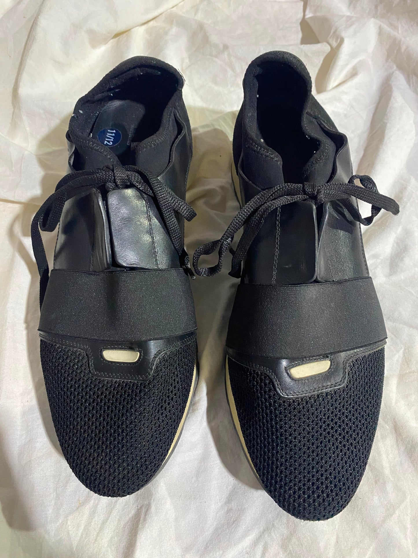 Balenciaga|Size 42|Race Runner Black Mesh & Leather Elastic Strap Sneakers