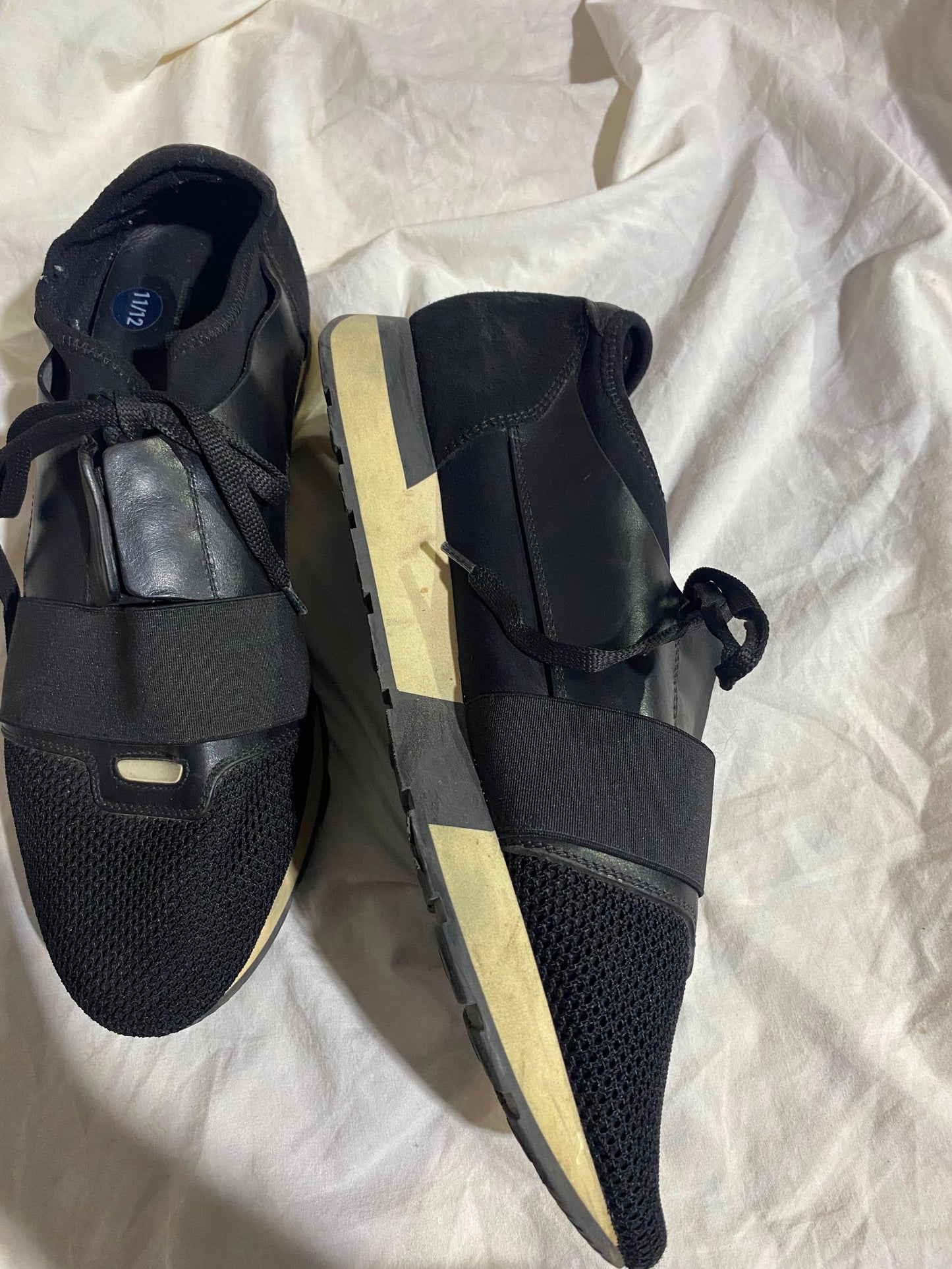 Balenciaga|Size 42|Race Runner Black Mesh & Leather Elastic Strap Sneakers