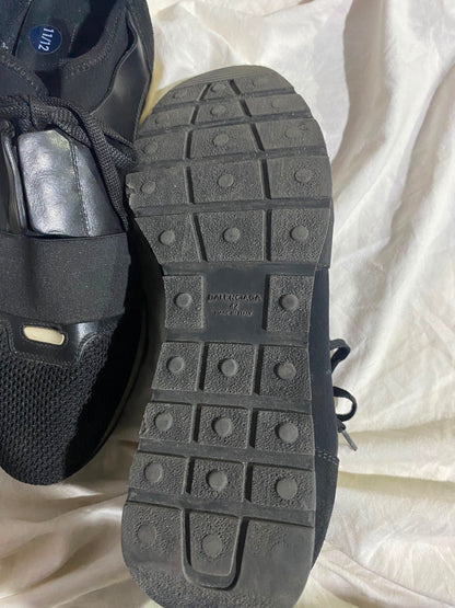 Balenciaga|Size 42|Race Runner Black Mesh & Leather Elastic Strap Sneakers