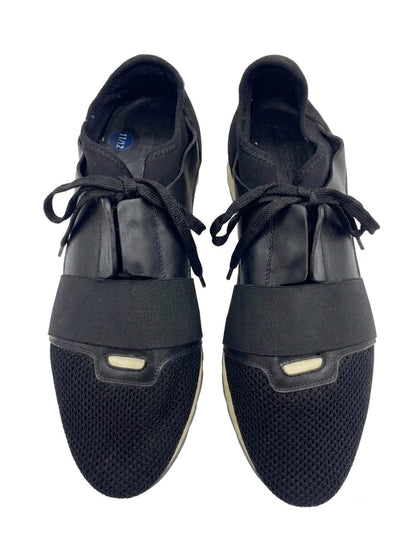 Balenciaga|Size 42|Race Runner Black Mesh & Leather Elastic Strap Sneakers