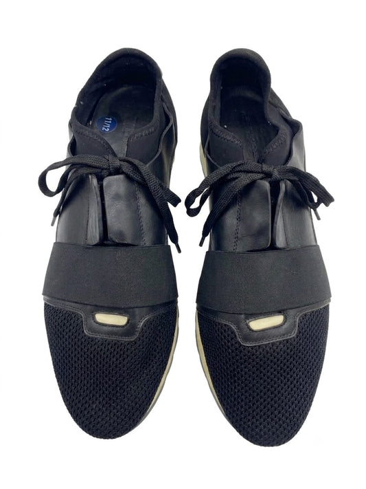 Balenciaga|Size 42|Race Runner Black Mesh & Leather Elastic Strap Sneakers